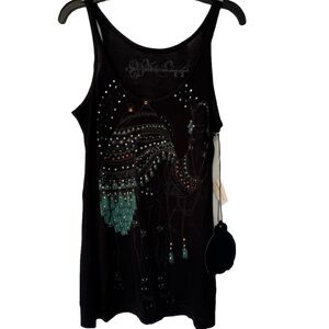 Key Closet Women’s Black Camel Swarovski Studded Tank Top Size Small